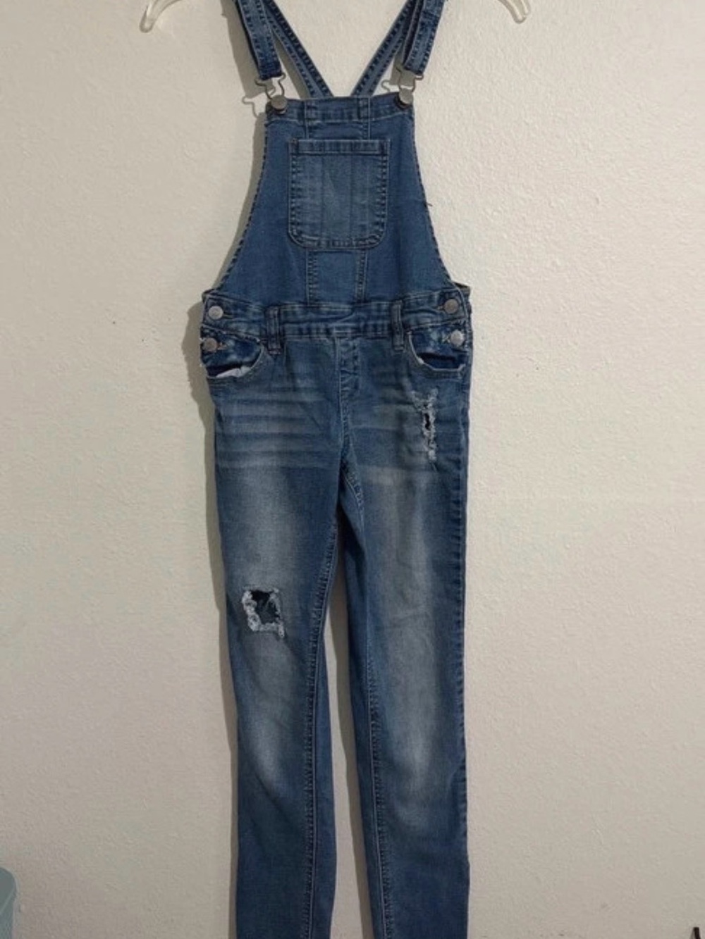 Justice Girls Distressed Blue Denim Overalls